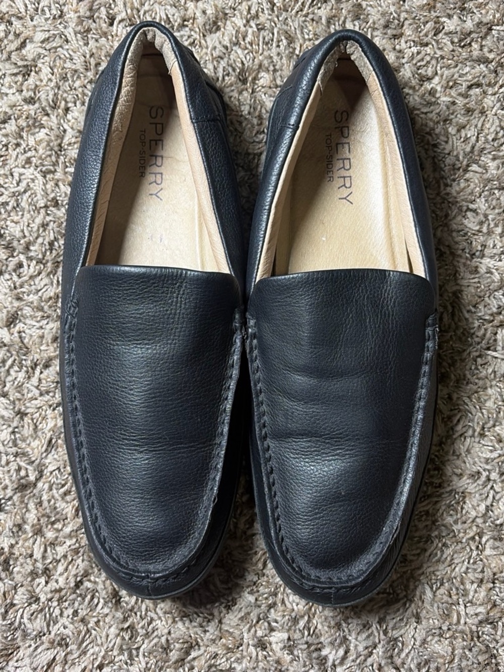 Sperry Men's Black Leather Slip-On Loafers - Classic Pebbled Leather